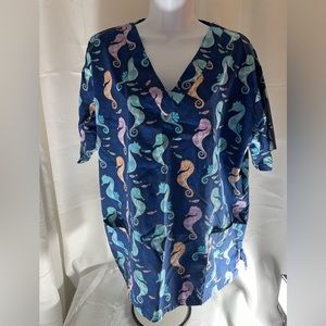 Butter, soft seahorse scrub pull on shirt, blue color